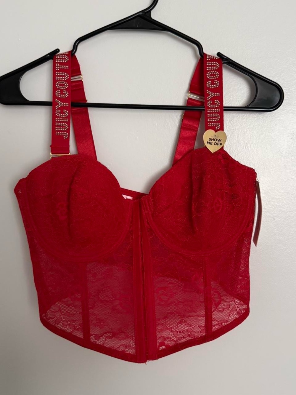 Juicy Couture Red Lace Bustier Corset Top with Branded Straps